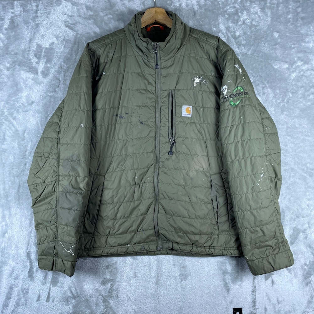 Carhartt Puffer Jacket Men M Green 101443 Distressed Workwear Paint